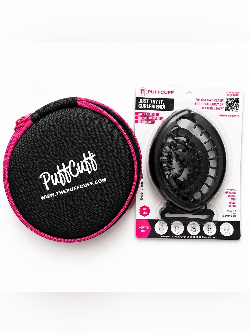 PuffCuff Original Jumbo Hair Clamp Set Black Textured Hair Curl Friendly NWT